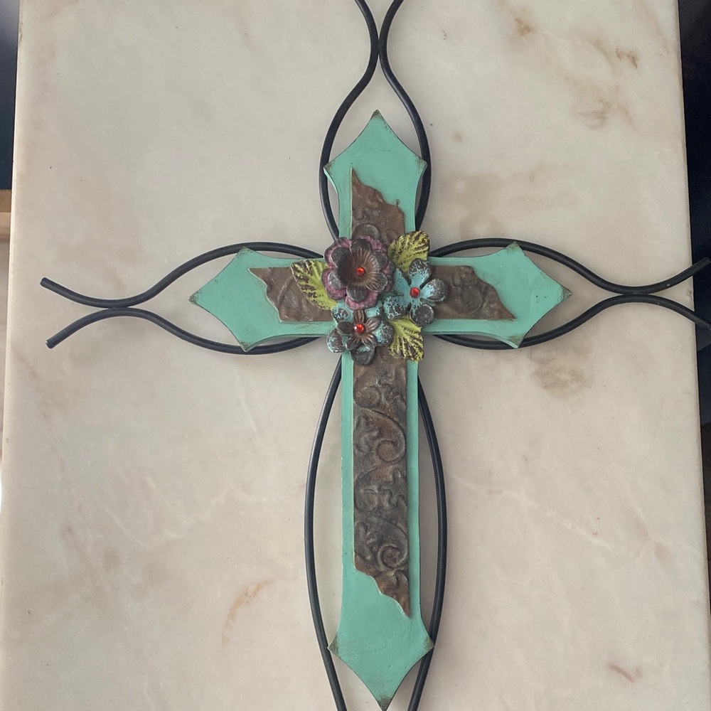 Decorative Turquoise & Bronze Floral Wall Cross